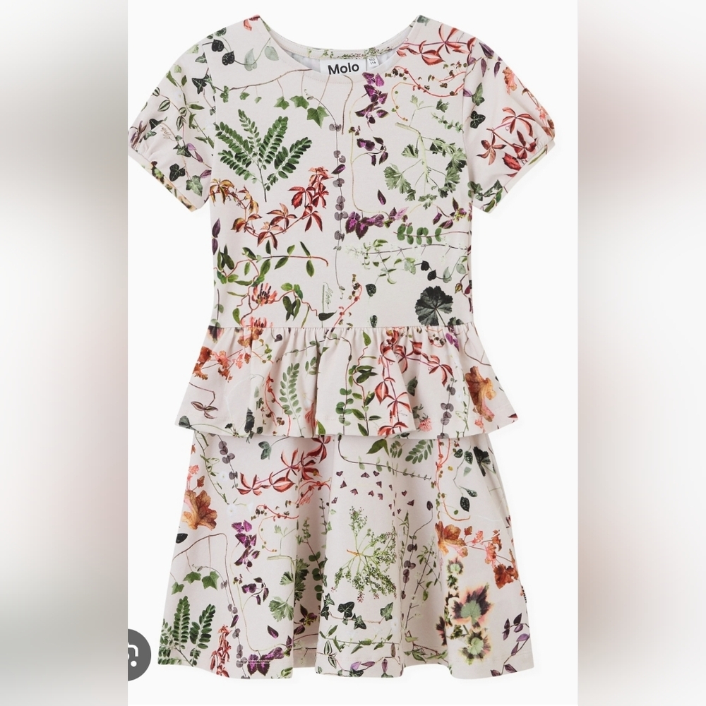 Molo Botanical Print Kids Dress - Cream Excellent Used